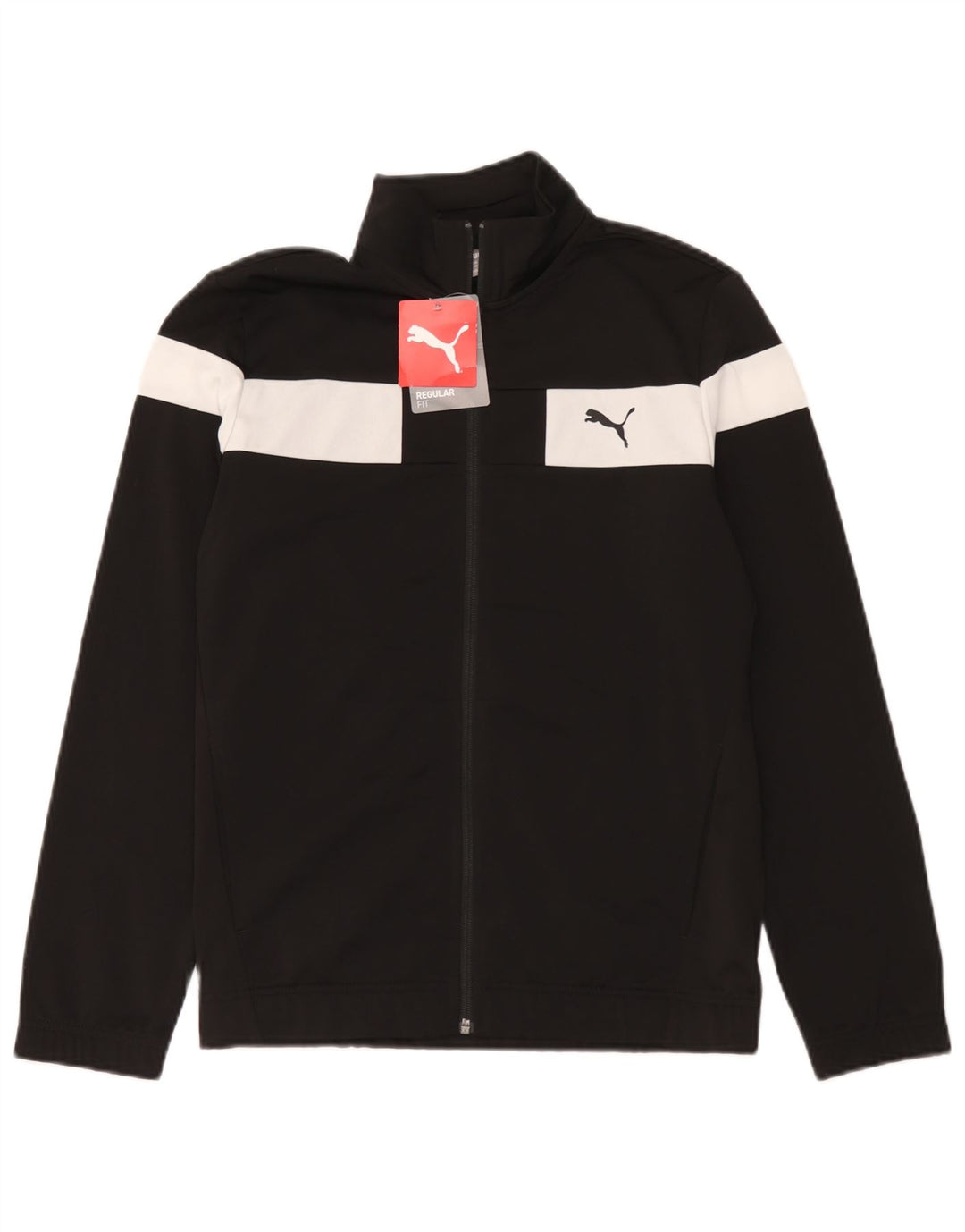 Puma Jungen-Trainingsanzug-Top-Jacke, 13–14 Jahre, schwarzes Farbblock-Polyester