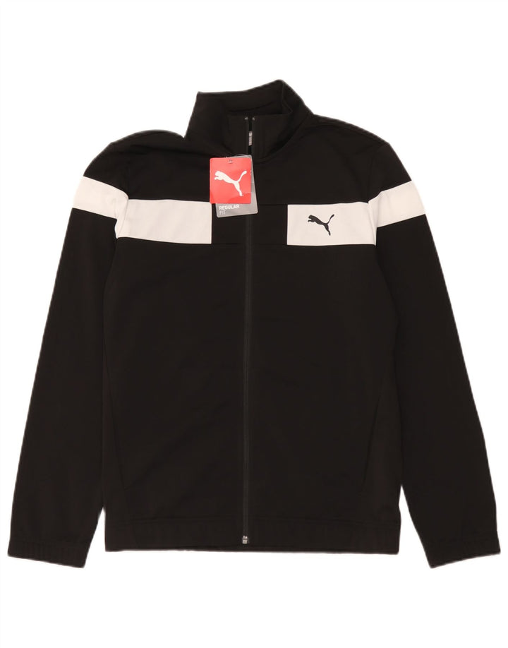 Puma Jungen-Trainingsanzug-Top-Jacke, 13–14 Jahre, schwarzes Farbblock-Polyester