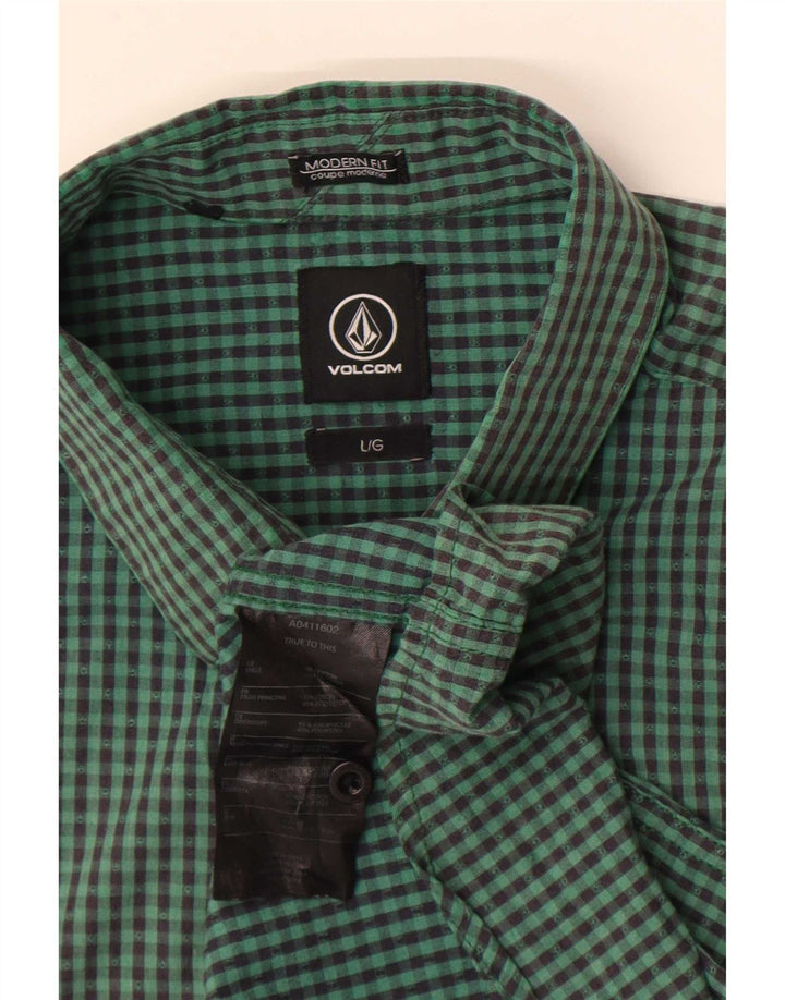 Volcom Herren Modern Fit Kurzarmhemd Große grüne Gingham-Baumwolle