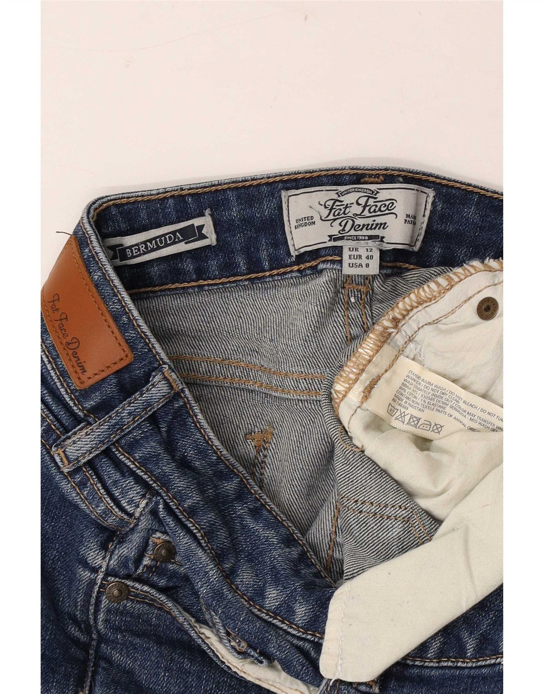 Fat Face Damen Denim-Bermudashorts UK 12 Medium W30 Blaue Baumwolle