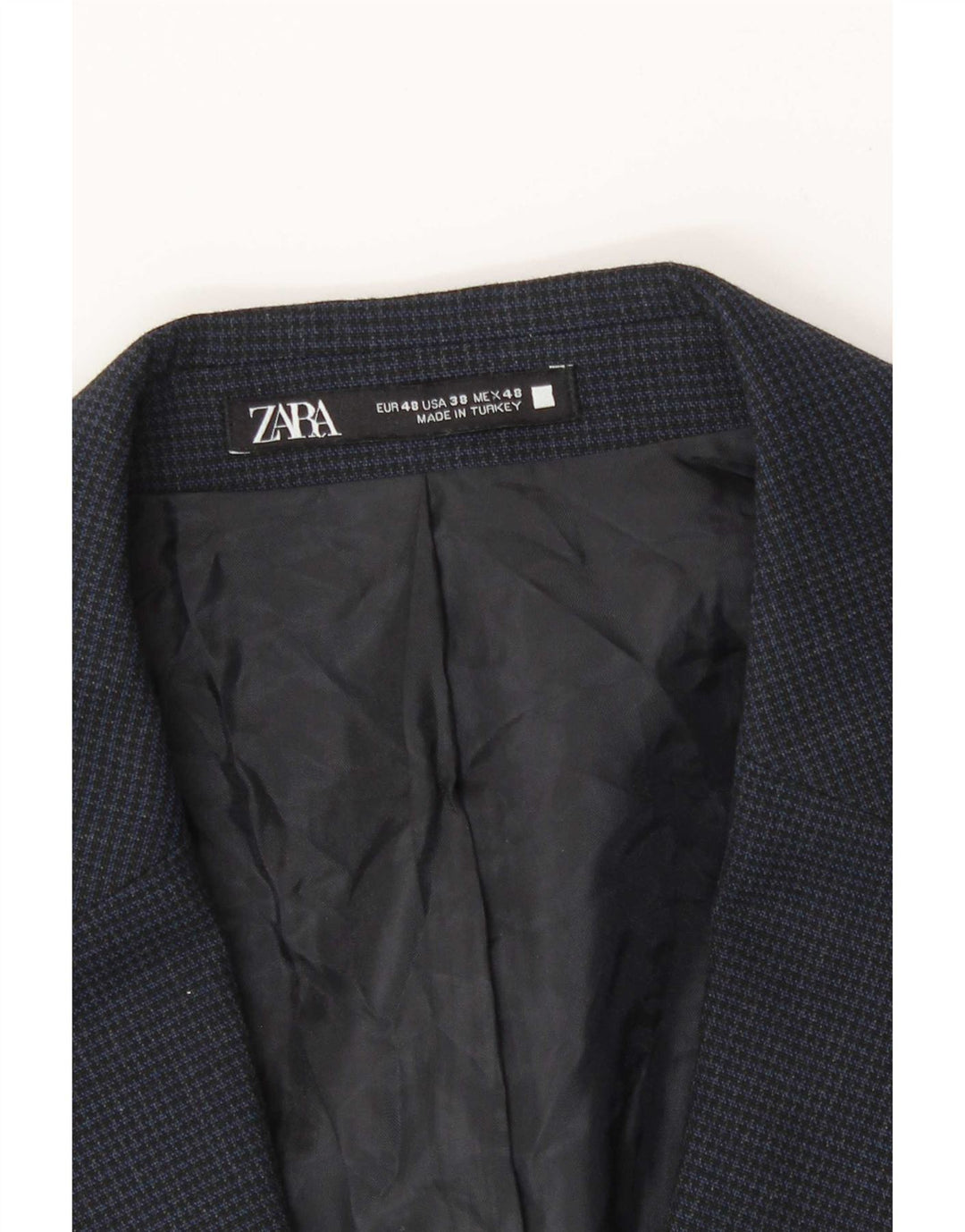 Zara Herren-Blazer mit 2 Knöpfen, EU 48, mittleres Marineblau mit Hahnentrittmuster