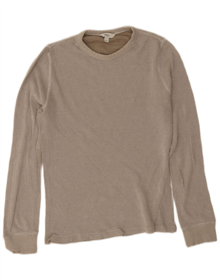 Marks & Spencer Herren-Oberteil, langärmelig, mittelbeige Baumwolle