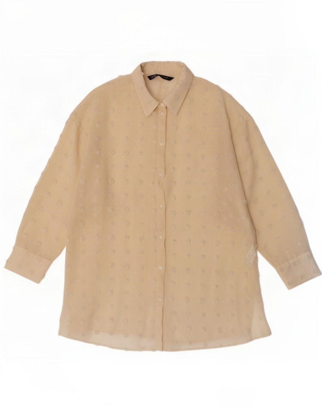Übergroße, lang geschnittene Hemdbluse für Damen von Zara, Gr. 10, Größe S, Beige, gepunktet