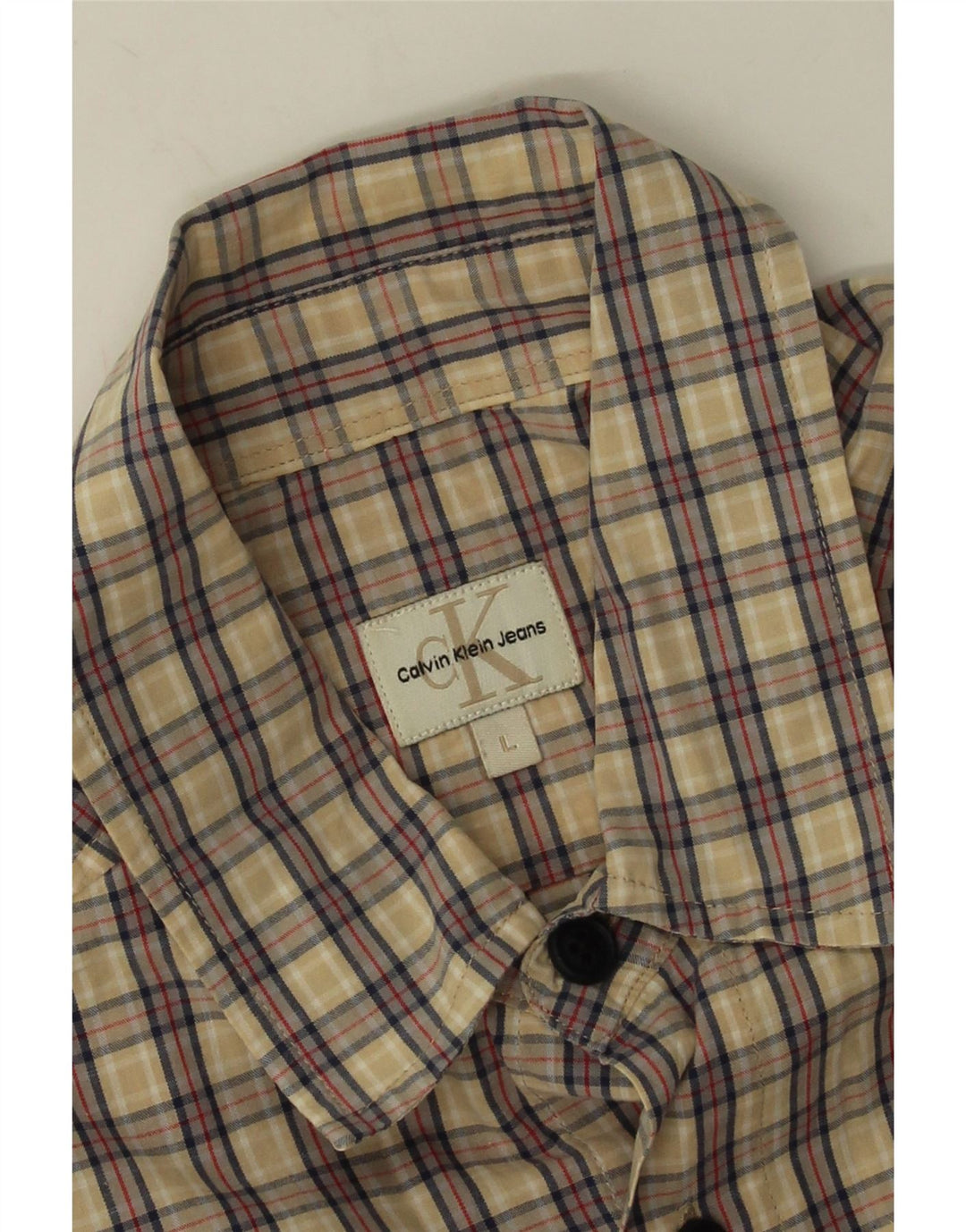 Calvin Klein Jeans Herren-Kurzarmhemd, groß, beige kariert