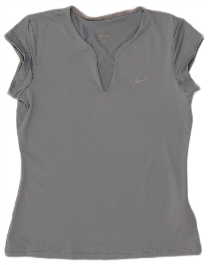 NIKE Damen Dri Fit T-Shirt Top UK 14 Large Blau Polyester