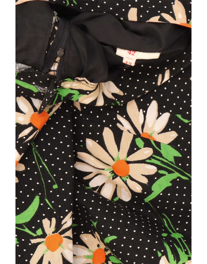 Vintage Damen A-Linie Rock IT 42 Medium W28 Schwarz geblümt