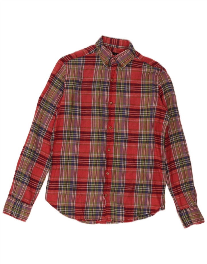 Massimo Dutti Herrenhemd, kleines rotes Karo-Leinen