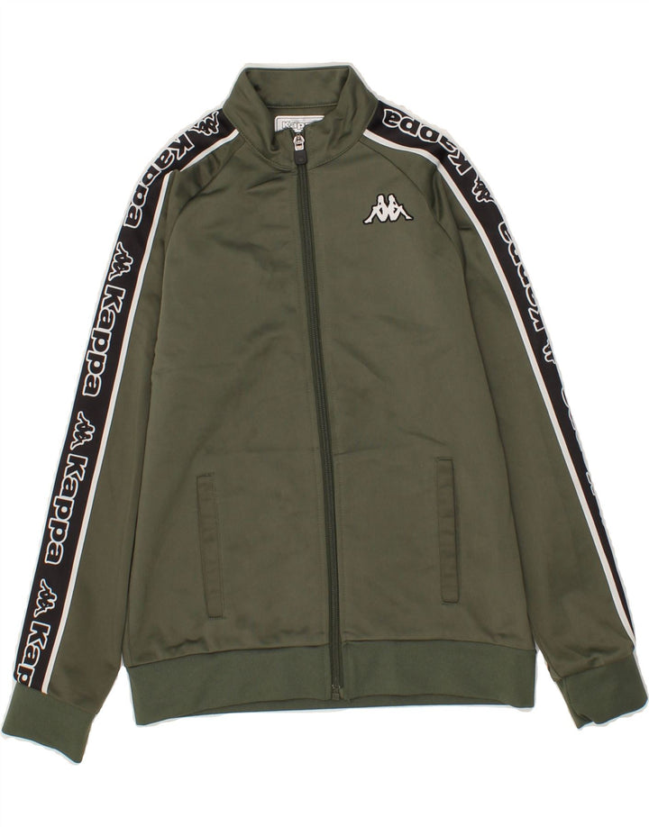 KAPPA Boys Graphic Tracksuit Top Jacket 9-10 Years Khaki Colourblock Vintage Kappa and Second-Hand Kappa from Messina Hembry 