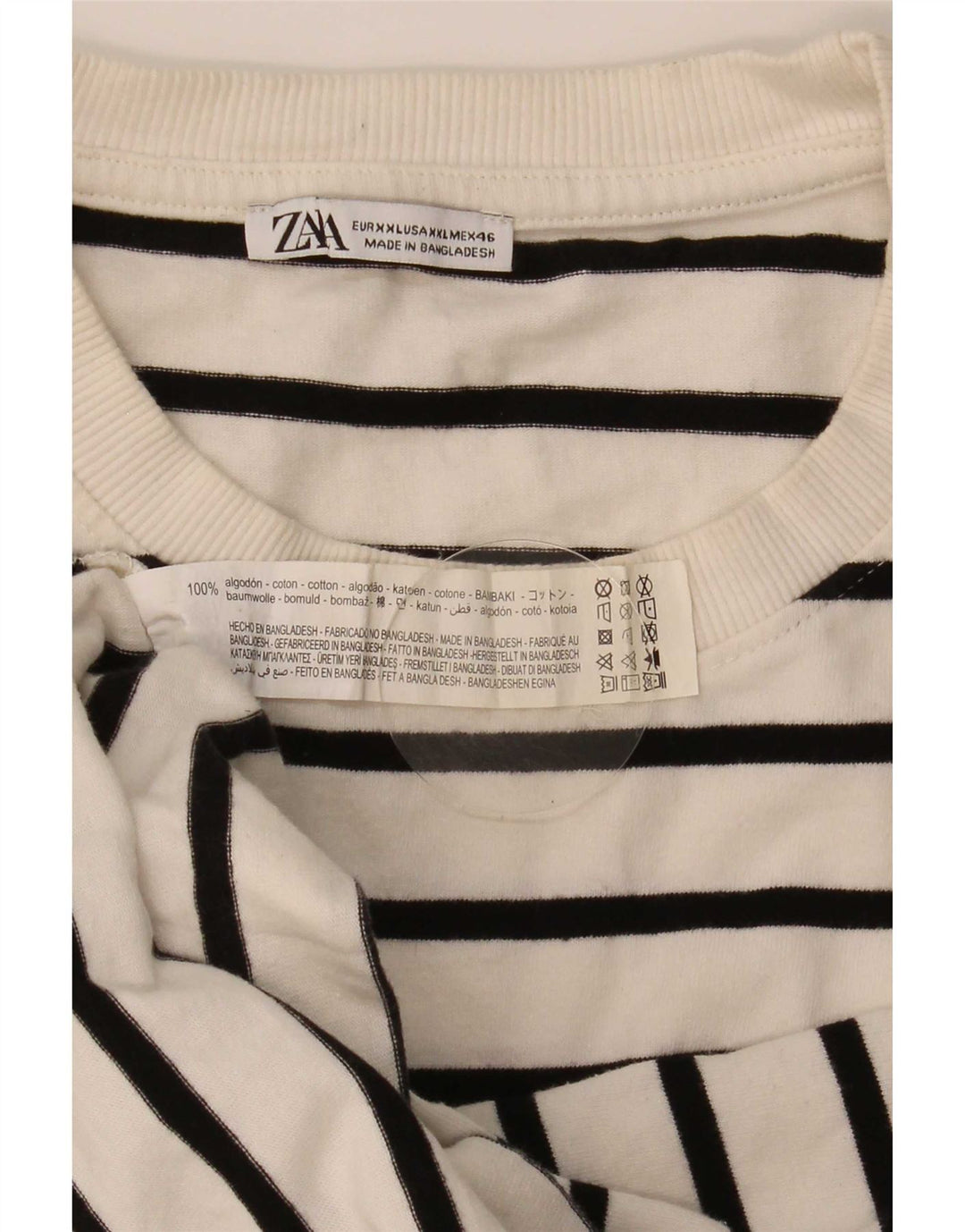 Zara Herren-Oberteil, langärmelig, 2XL, weiß gestreift, Baumwolle