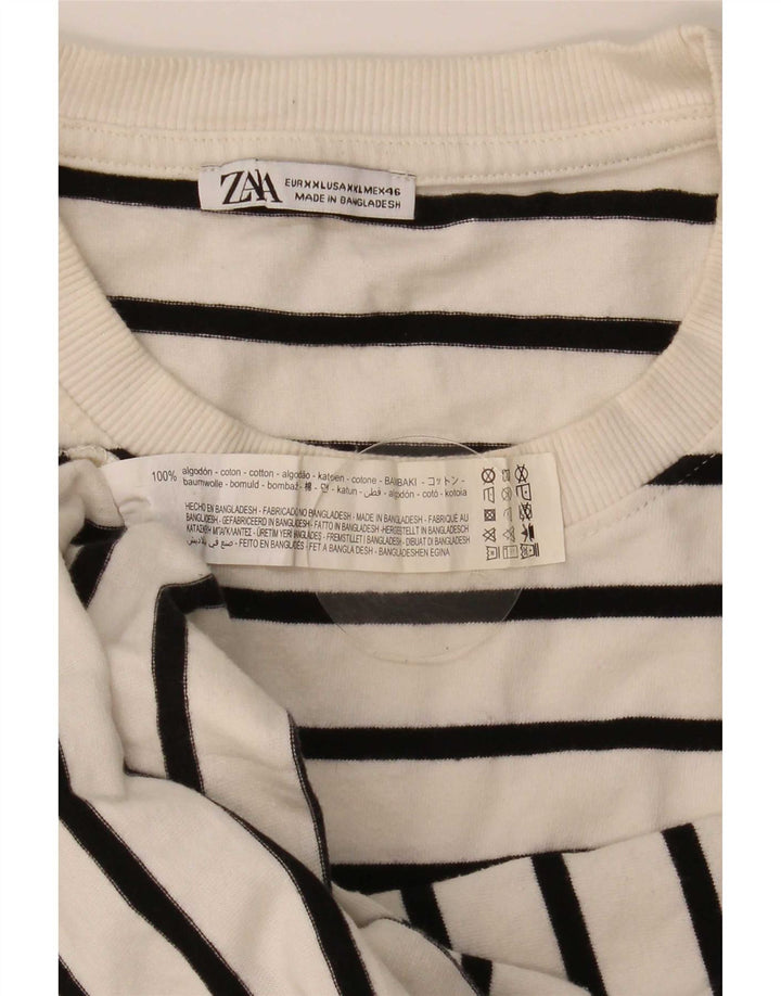 Zara Herren-Oberteil, langärmelig, 2XL, weiß gestreift, Baumwolle
