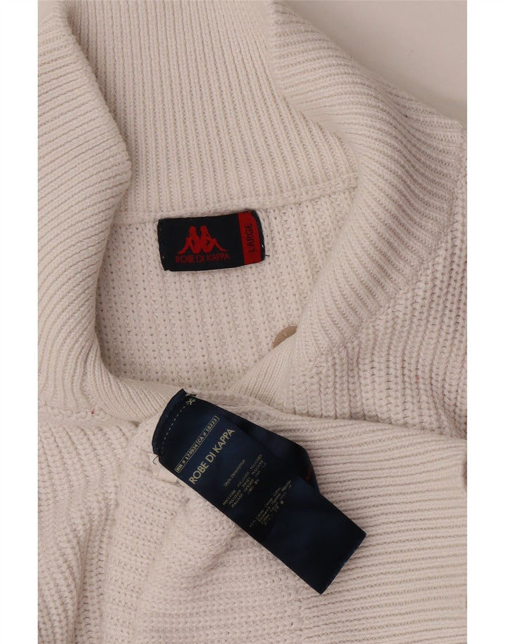 Kappa Damen-Pullover mit Knopfkragen, UK 16, Größe L, weiße Baumwolle