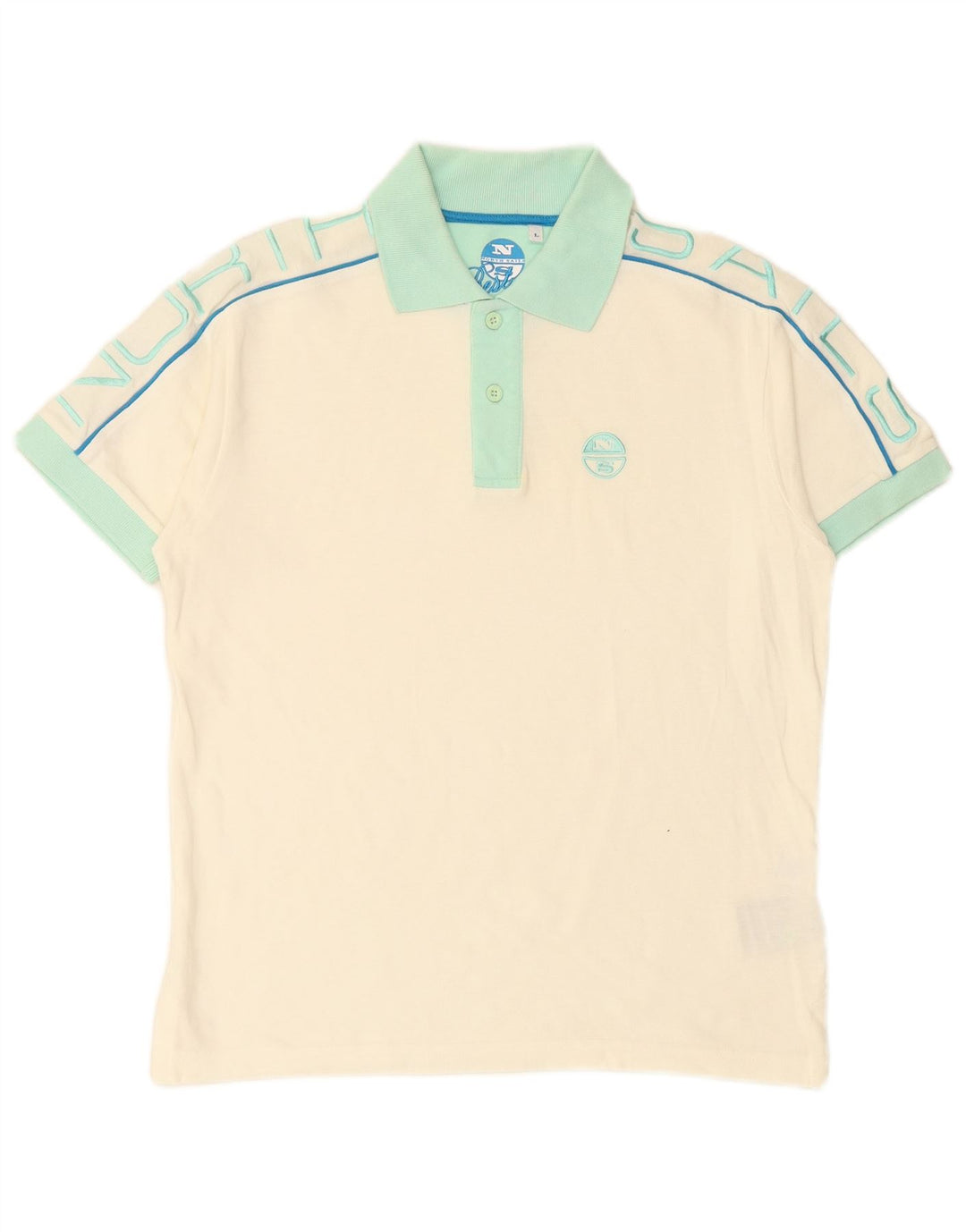NORTH SAILS Mens Graphic Polo Shirt Large Off White Cotton