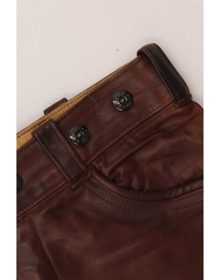Vintage Damen Gerade Lederhose W28 L30 Braun