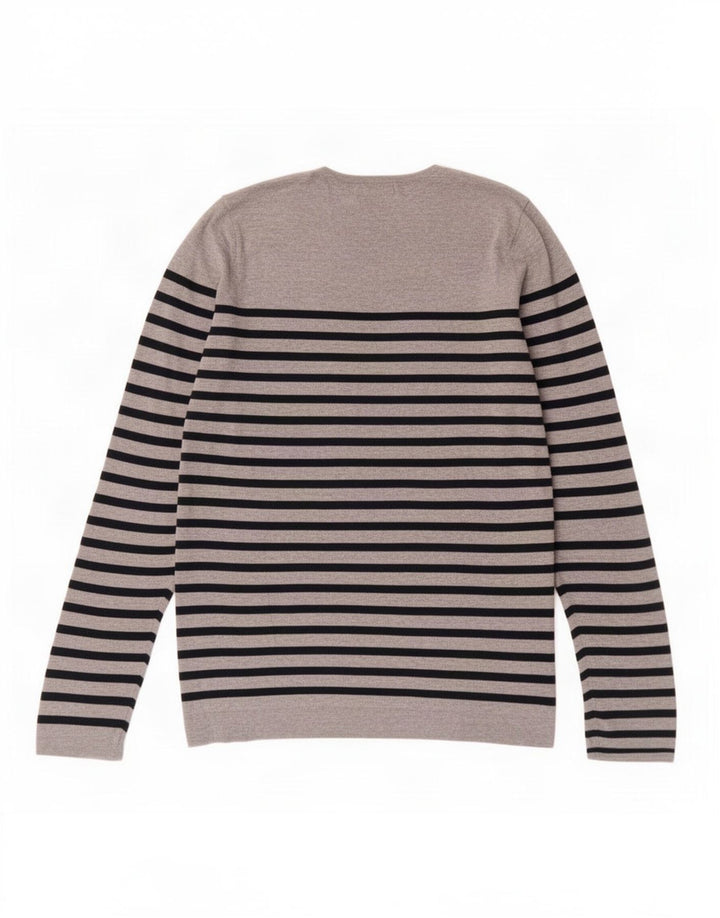 Zara Herren-Pullover mit Rundhalsausschnitt, groß, grau gestreift