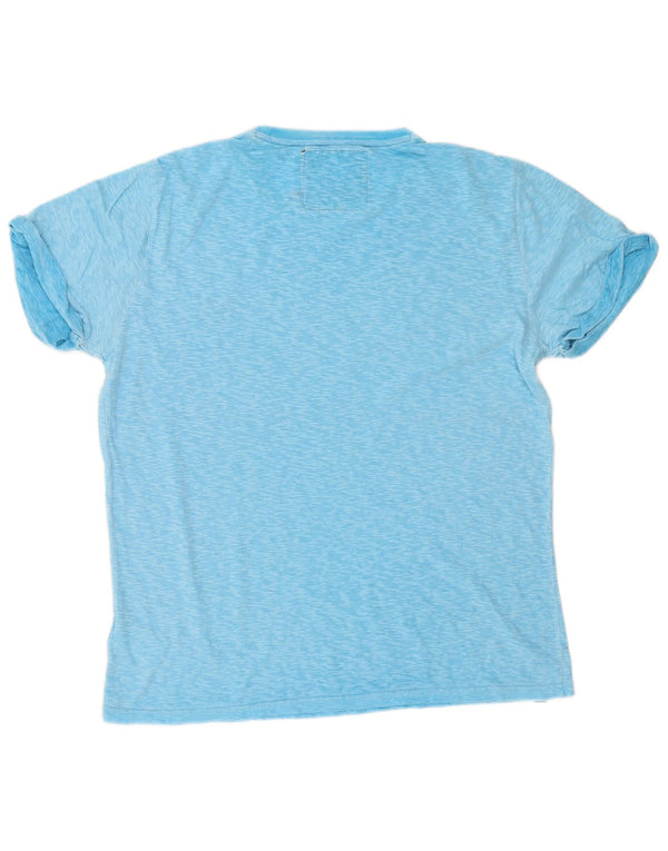 Superdry Herren-T-Shirt-Oberteil XL aus blau gefleckter Baumwolle