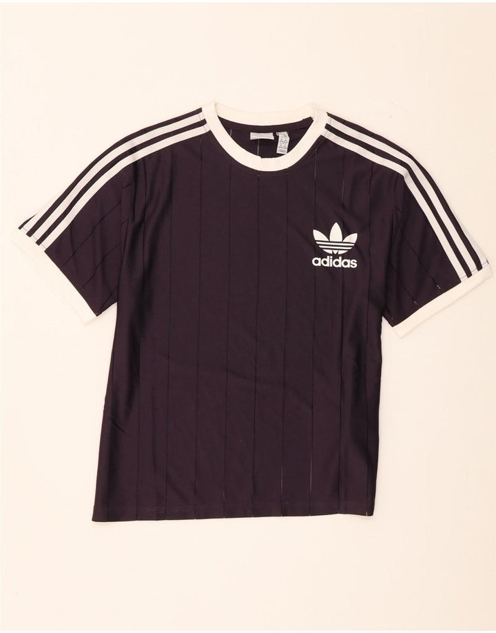 Adidas Damen T-Shirt Top UK 12/14 Mittellila gestreift aus Polyester