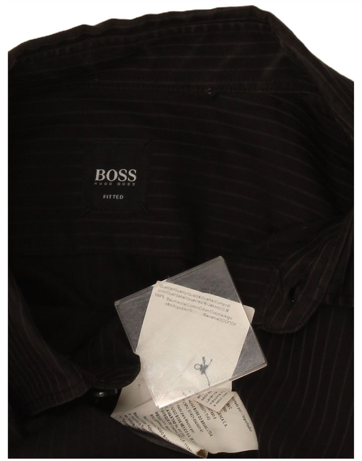 Hugo Boss Herren-Hemd, tailliert, groß, schwarz gestreift, Baumwolle