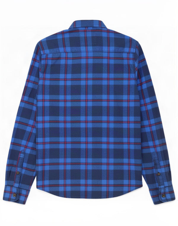 Hollister Herren-Flanellhemd aus mittelblau karierter Baumwolle