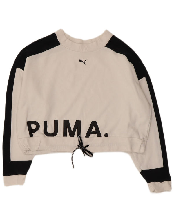 Puma Damen Crop Graphic Sweatshirt Pullover UK 14 Mittelweiß Farbblock