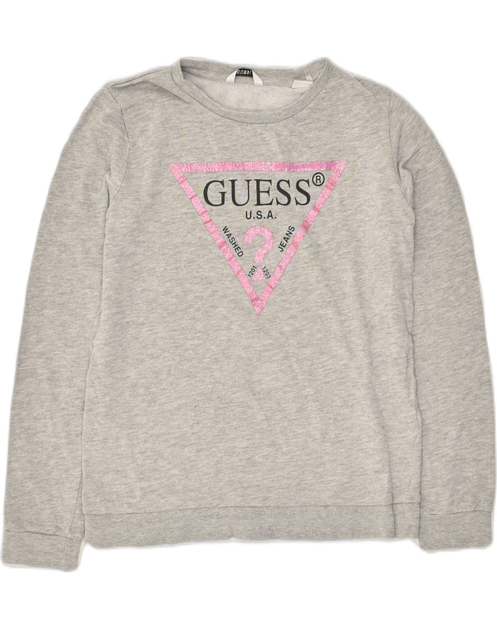 GUESS Girls Graphic Sweatshirt Jumper 13-14 Years Grey Cotton | Vintage Guess | Thrift | Second-Hand Guess | Used Clothing | Messina Hembry 