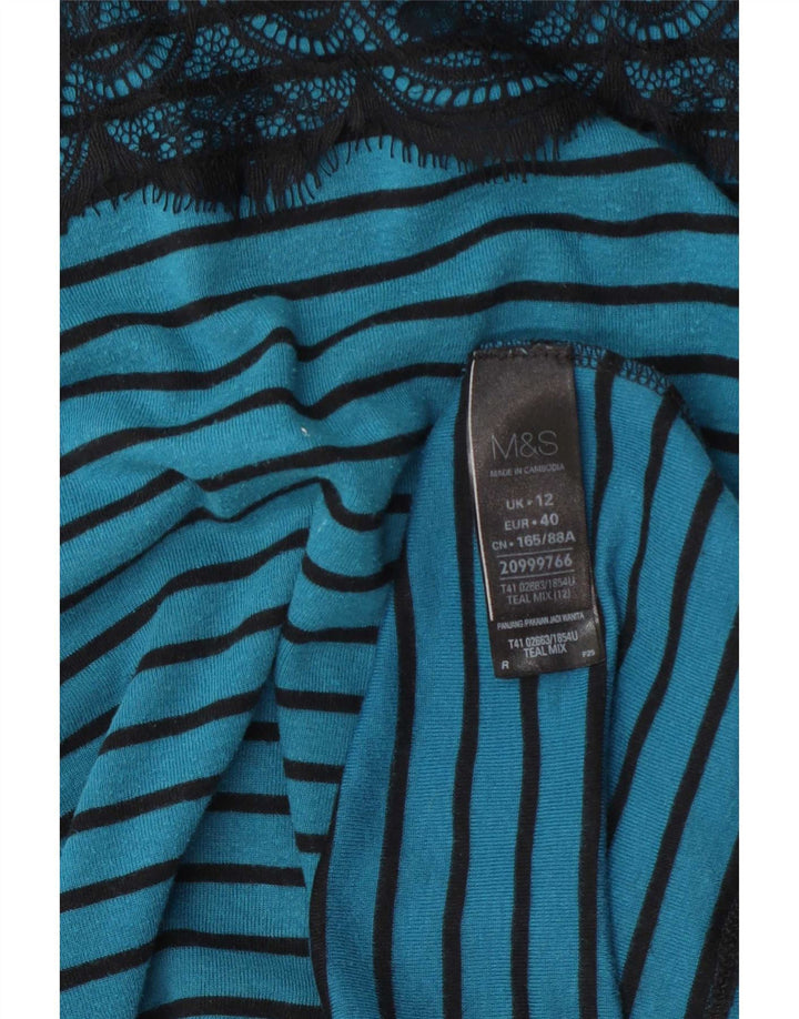 Marks & Spencer Damen Top Langarm UK 12 Mittelblau gestreift Baumwolle