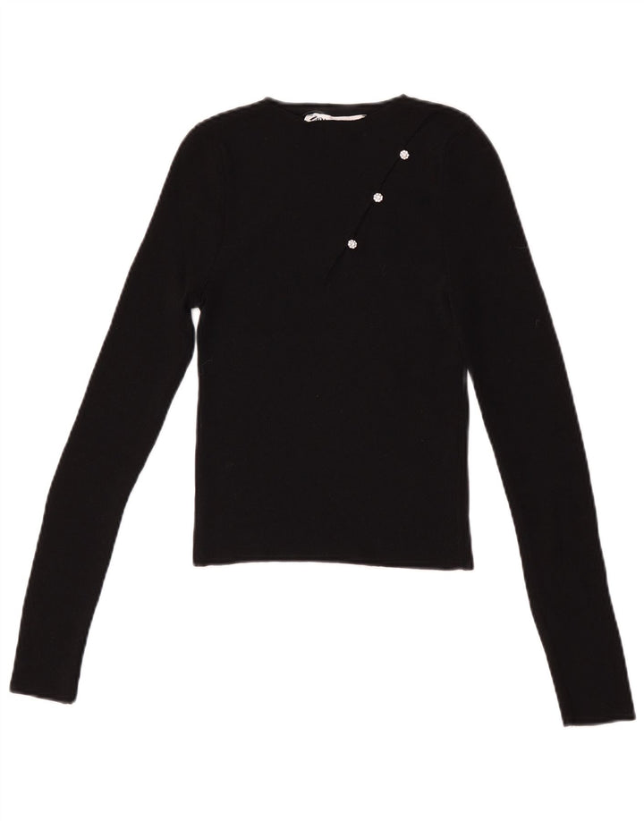 Zara Damen Crop Top Langarm UK 8 Small Schwarz Polyamid