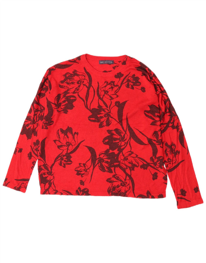 Marks & Spencer Damen-Pullover mit Rundhalsausschnitt, Gr. 14, Mittelrot mit Blumenmuster