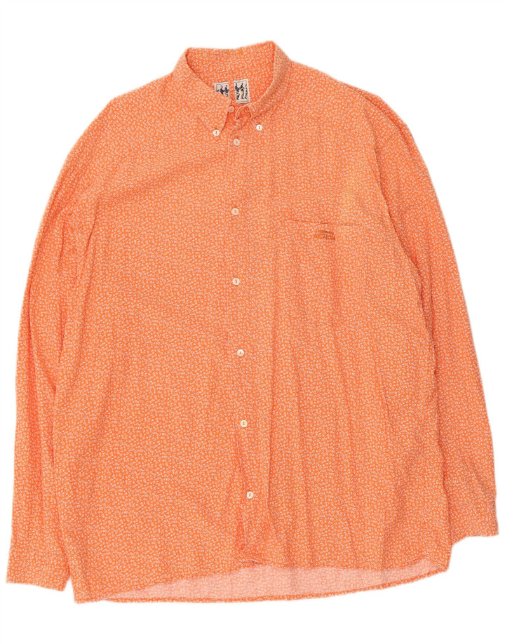 Trussardi Herren-Hemd, groß, aus Baumwolle mit orangefarbenem Blumenmuster