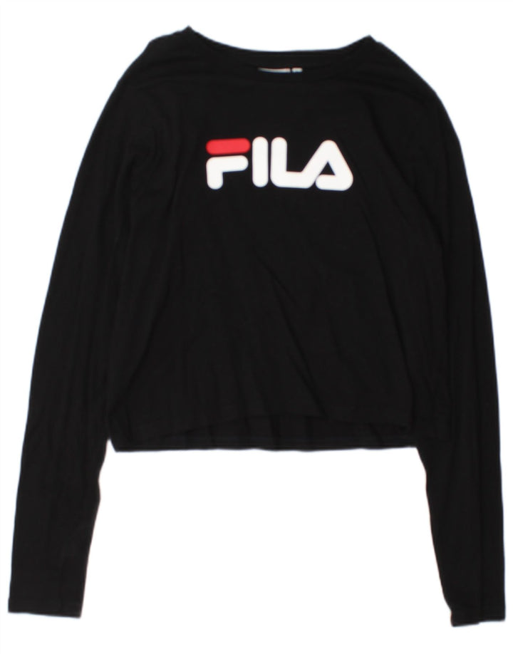 Fila Damen Crop Graphic Top Langarm UK 14 Large Schwarz