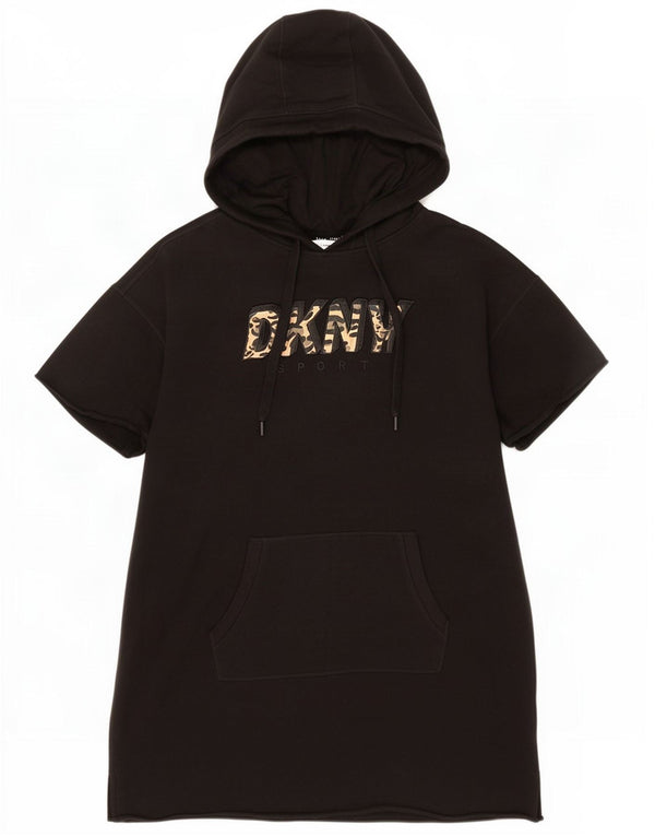 Dkny Damen Maxi-Kapuzenkleid mit kurzen Ärmeln und Grafik, Gr. 40, Größe L, Schwarz