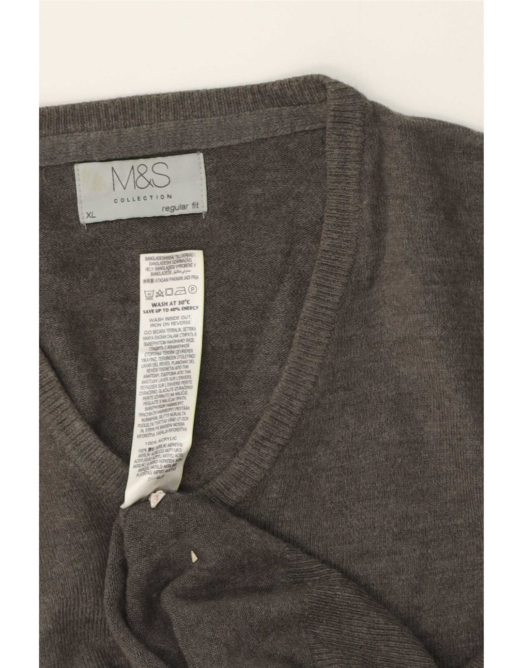 Marks & Spencer Herren-Pullover mit V-Ausschnitt, reguläre Passform, XL, graues Acryl