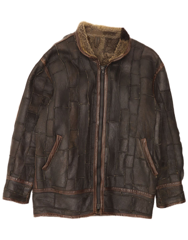 Vintage Herren Shearling Jacke UK 42 XL Braun Patchwork