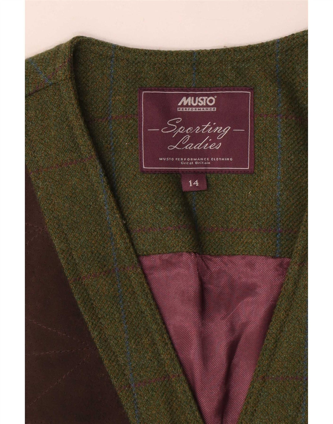 Musto Damen Weste UK 14 Large Khaki Check Wolle
