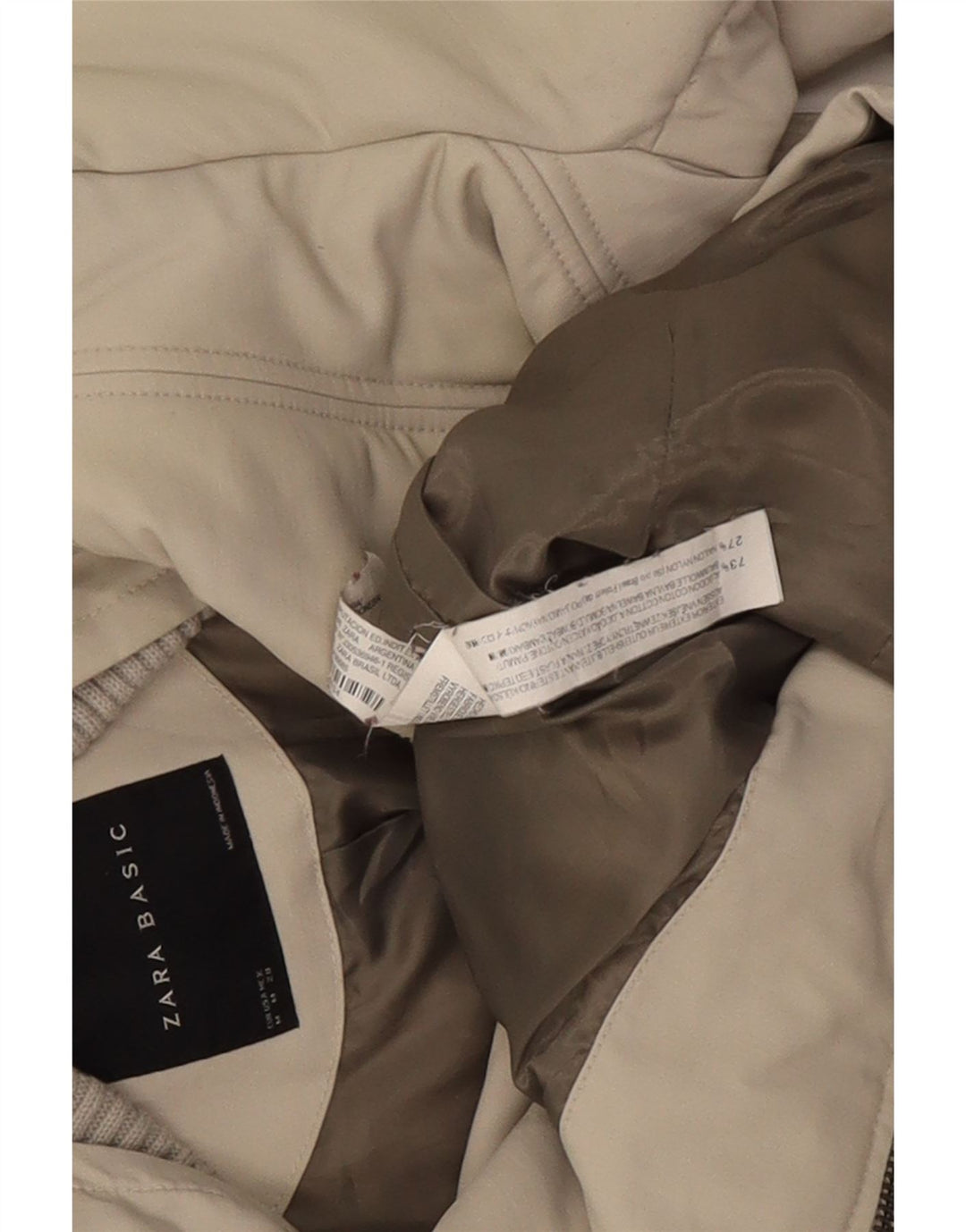 Zara Damen Wattierte Jacke UK 12 Mittelbeige Baumwolle