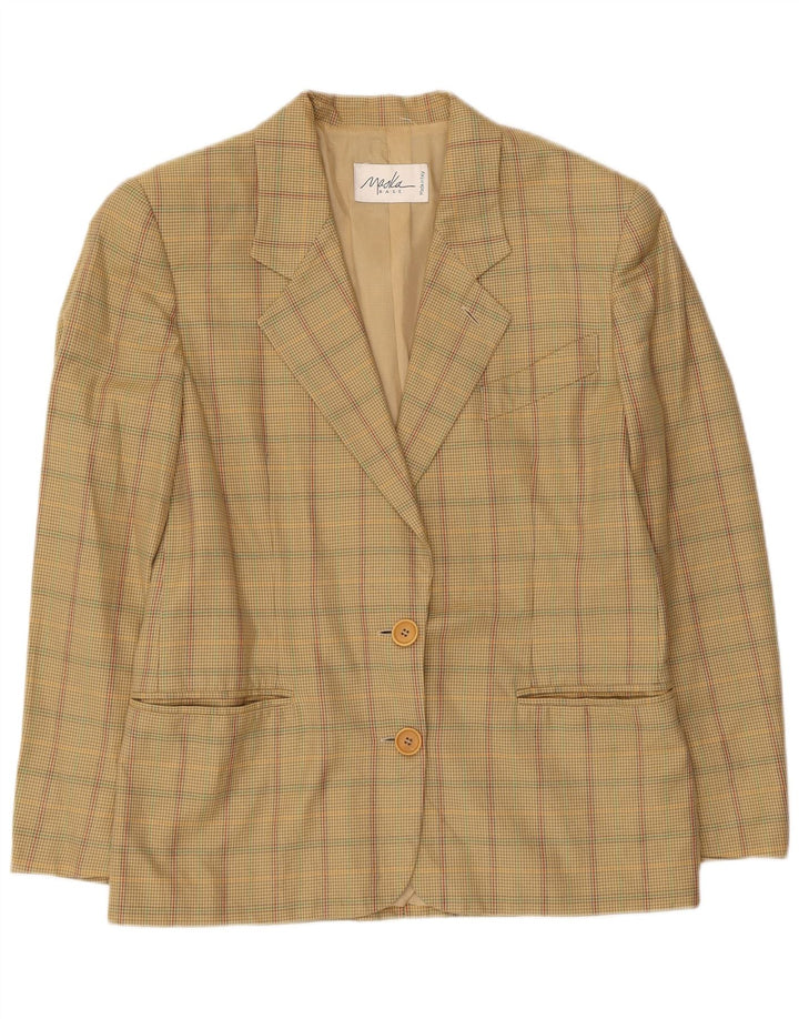 Maska Damen-Blazer mit 2 Knöpfen, IT 42, mittelbeige, karierte Baumwolle
