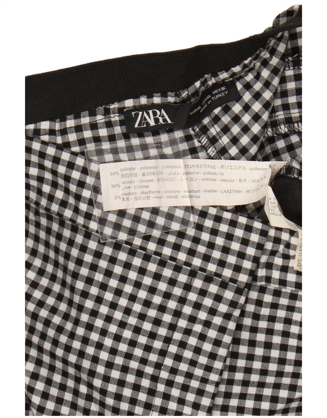 Zara Slim Chino-Hose für Damen, XL, W32, L27, schwarzes Gingham-Polyester