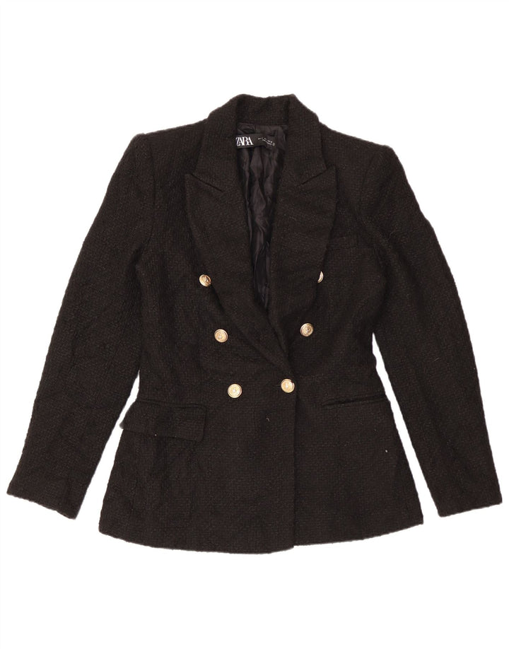 Zweireihiger Blazer für Damen von Zara, Gr. 10, Größe S, Schwarz, Acryl