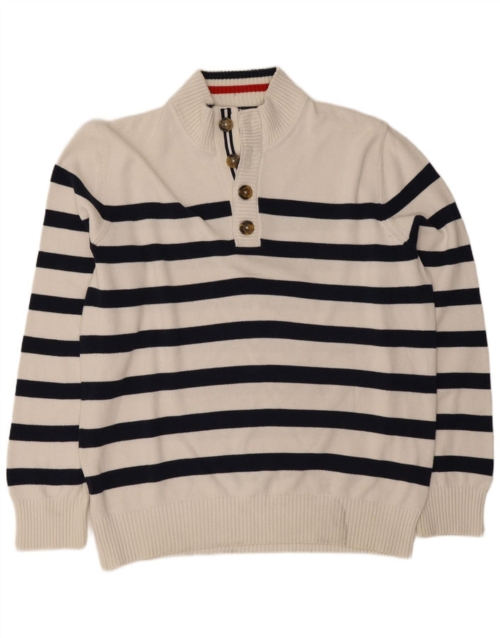 Tommy Hilfiger Herren-Pullover mit Knopfkragen, groß, weiß gestreift
