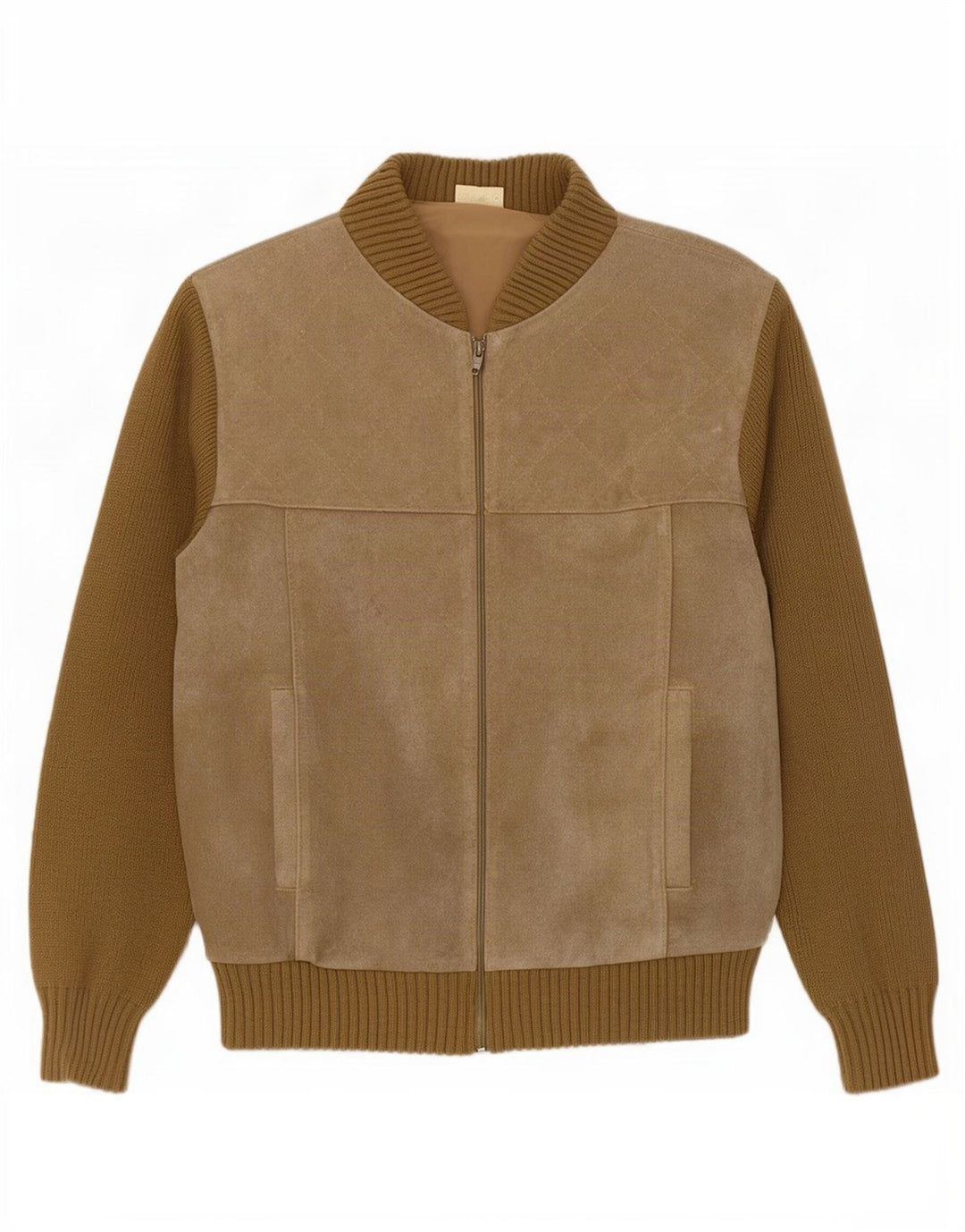 Vintage Damen Wildleder Bomberjacke EU 50 XL Beige Colourblock Polyacryl