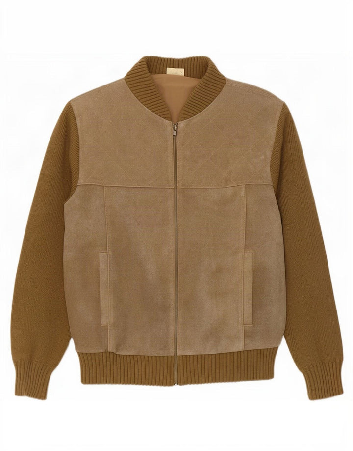 Vintage Damen Wildleder Bomberjacke EU 50 XL Beige Colourblock Polyacryl