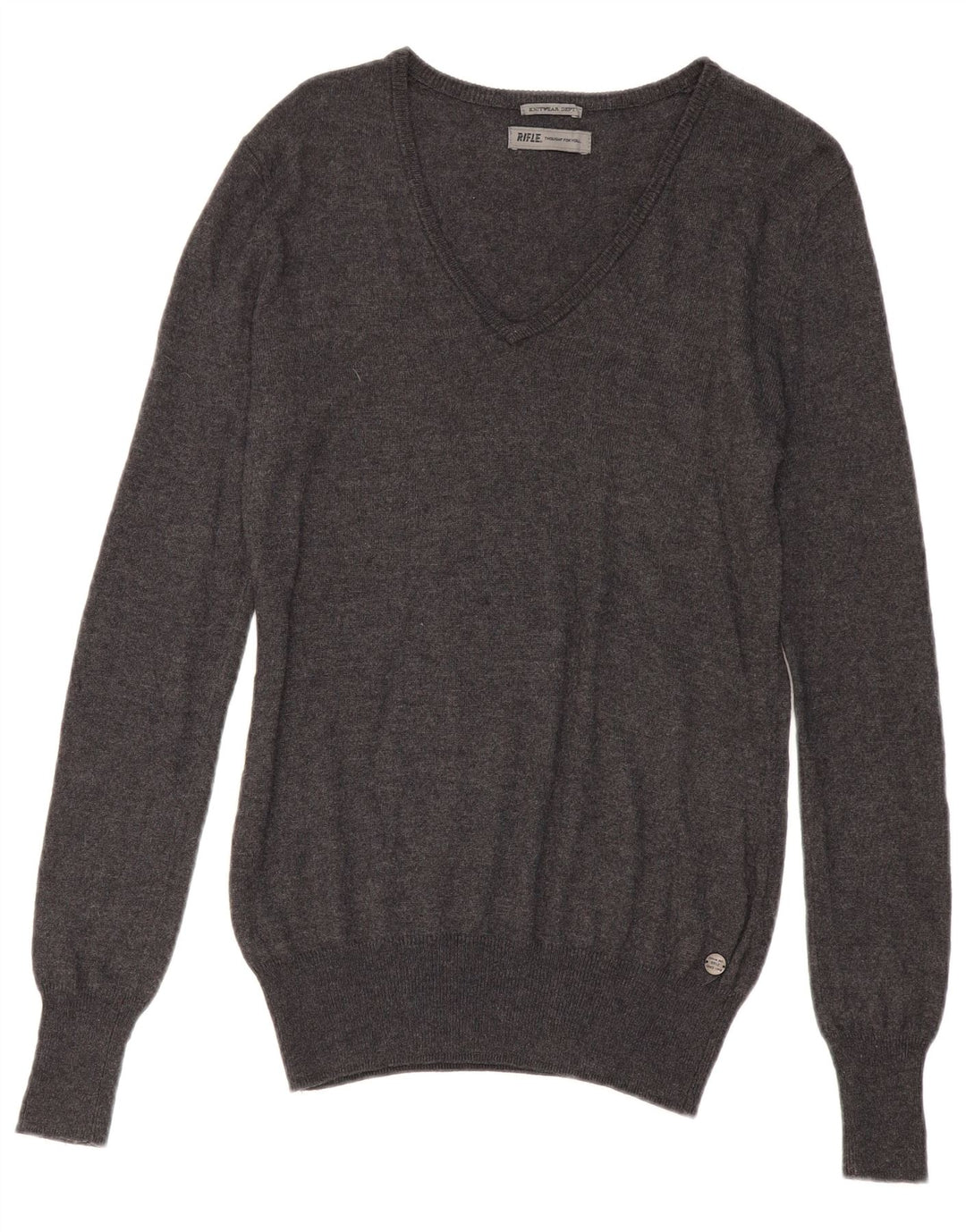 RIFLE Womens V-Neck Jumper Sweater UK 14 Medium Grey