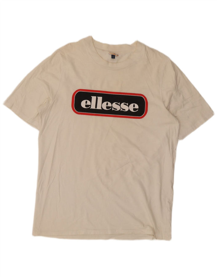 Ellesse Herren-T-Shirt mit Grafik, Größe S, cremefarbene Baumwolle