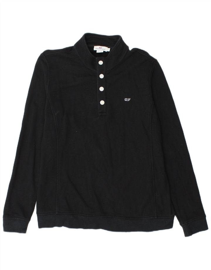 Vineyard Vines Herren-Sweatshirt mit Knopfkragen, groß, aus schwarzer Baumwolle