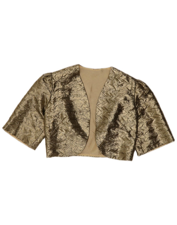 VINTAGE Offene Bolerojacke für Damen US 10 Large Gold Chevron