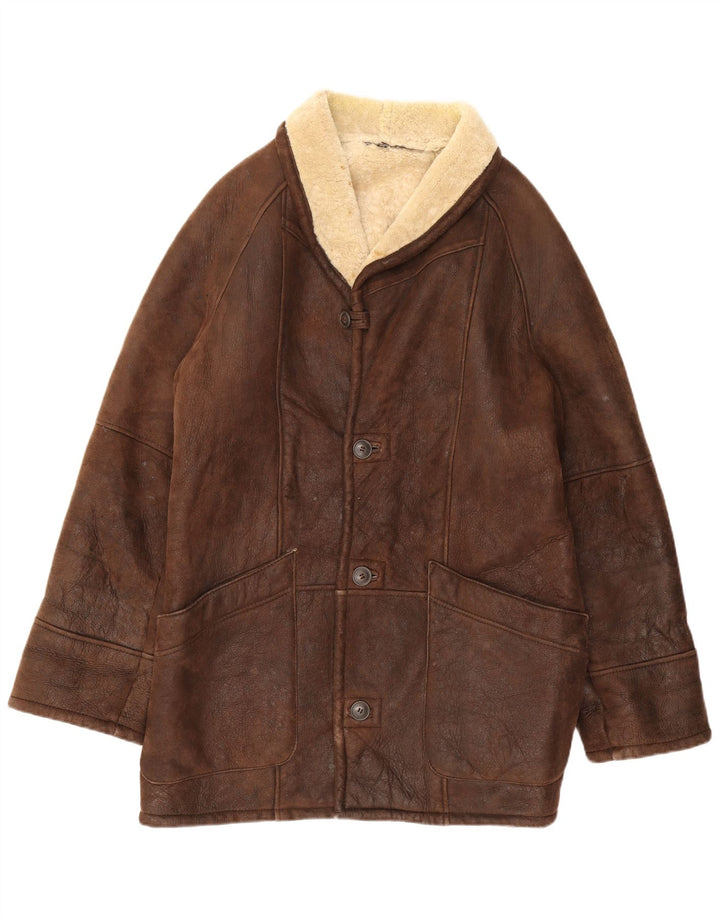 WESTBURY Herren Shearling Jacke IT 56 3XL Braunes Leder