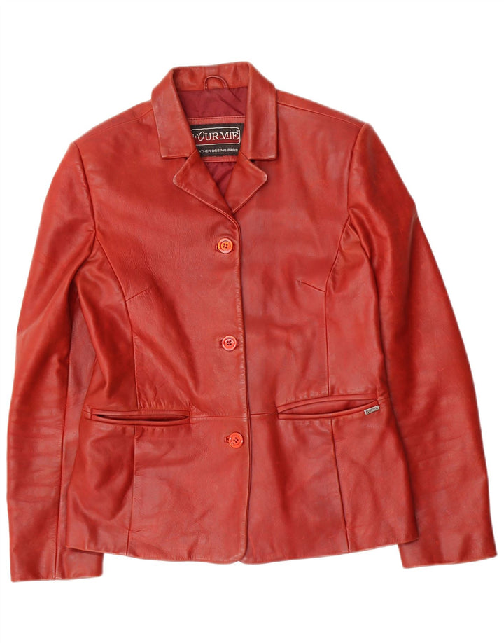 VINTAGE Damen 3-Knopf-Lederblazerjacke UK 14 Mittelrotes Leder