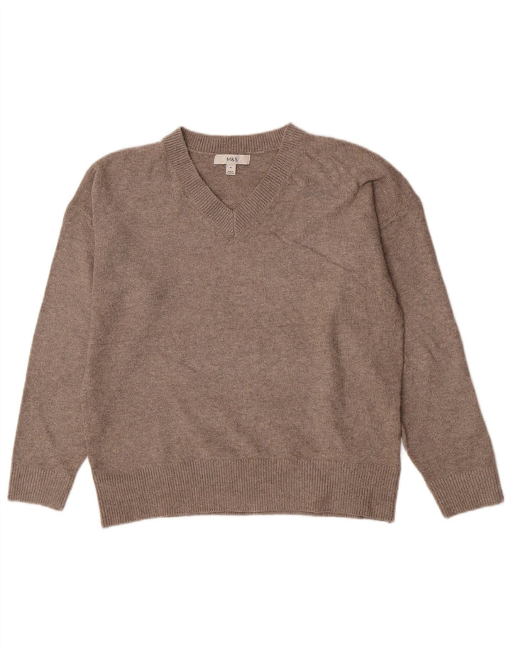 Marks & Spencer Damen-Pullover mit V-Ausschnitt, UK 14, Mittelgrau, Polyester