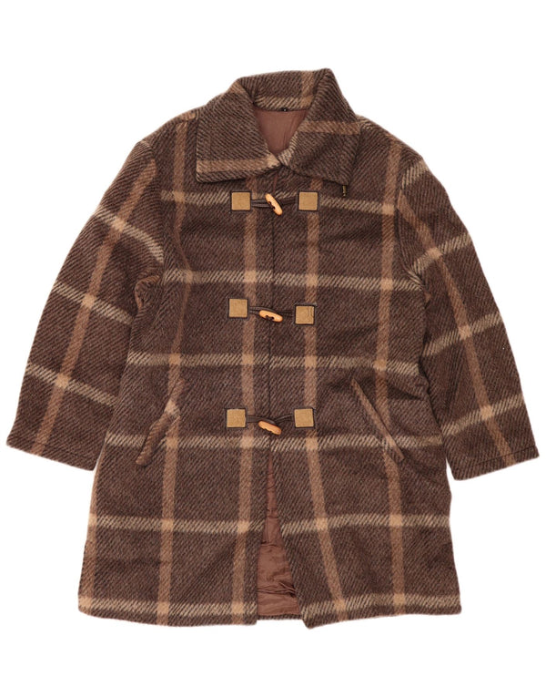 VINTAGE Damen Dufflecoat US 1 XS Braun karierte Wolle