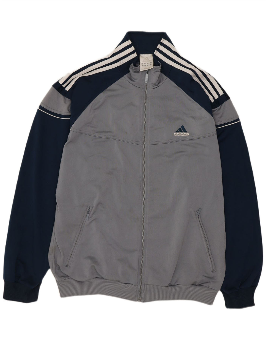 Adidas Herren-Trainingsanzugoberteil, UK-Größe 44/46, großes graues Colourblock-Polyester