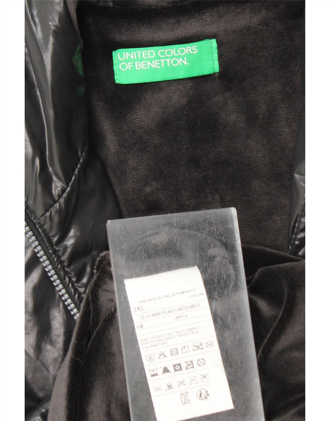 BENETTON Boys Hooded Bomber Jacket 13-14 Years 3XL Black Polyester